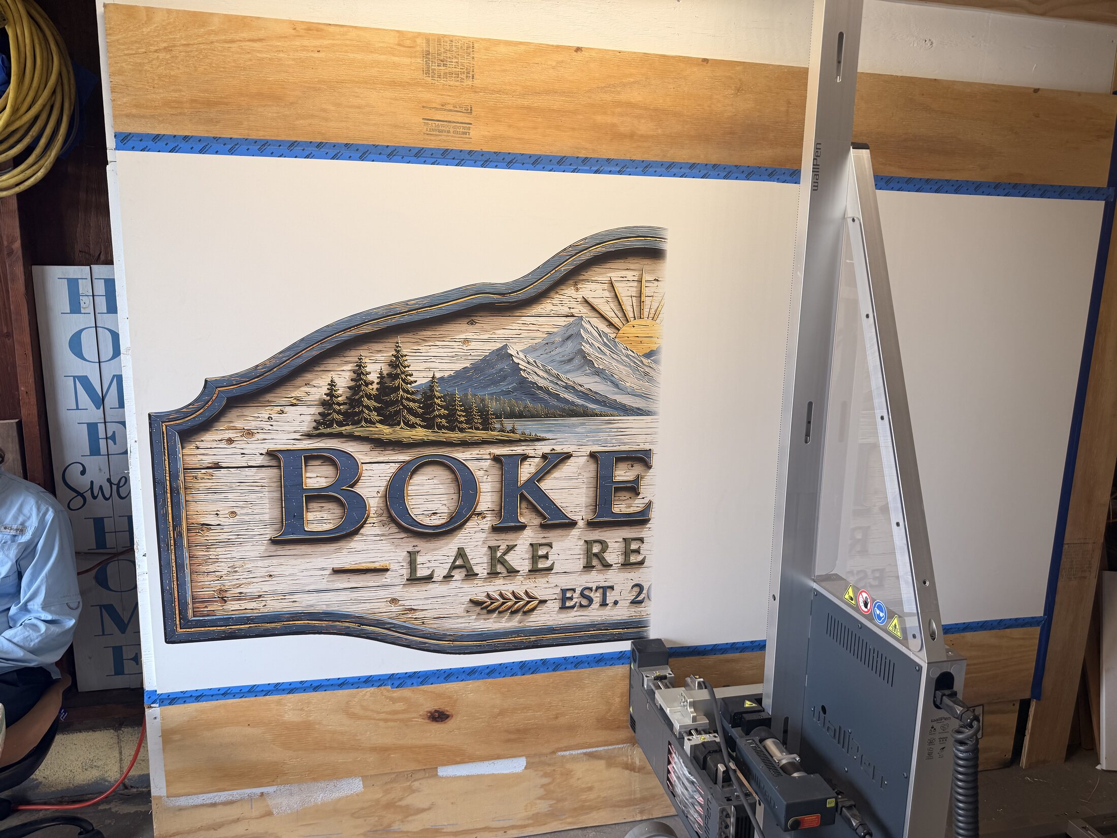 Printing process underway on the PVC panel board substrate