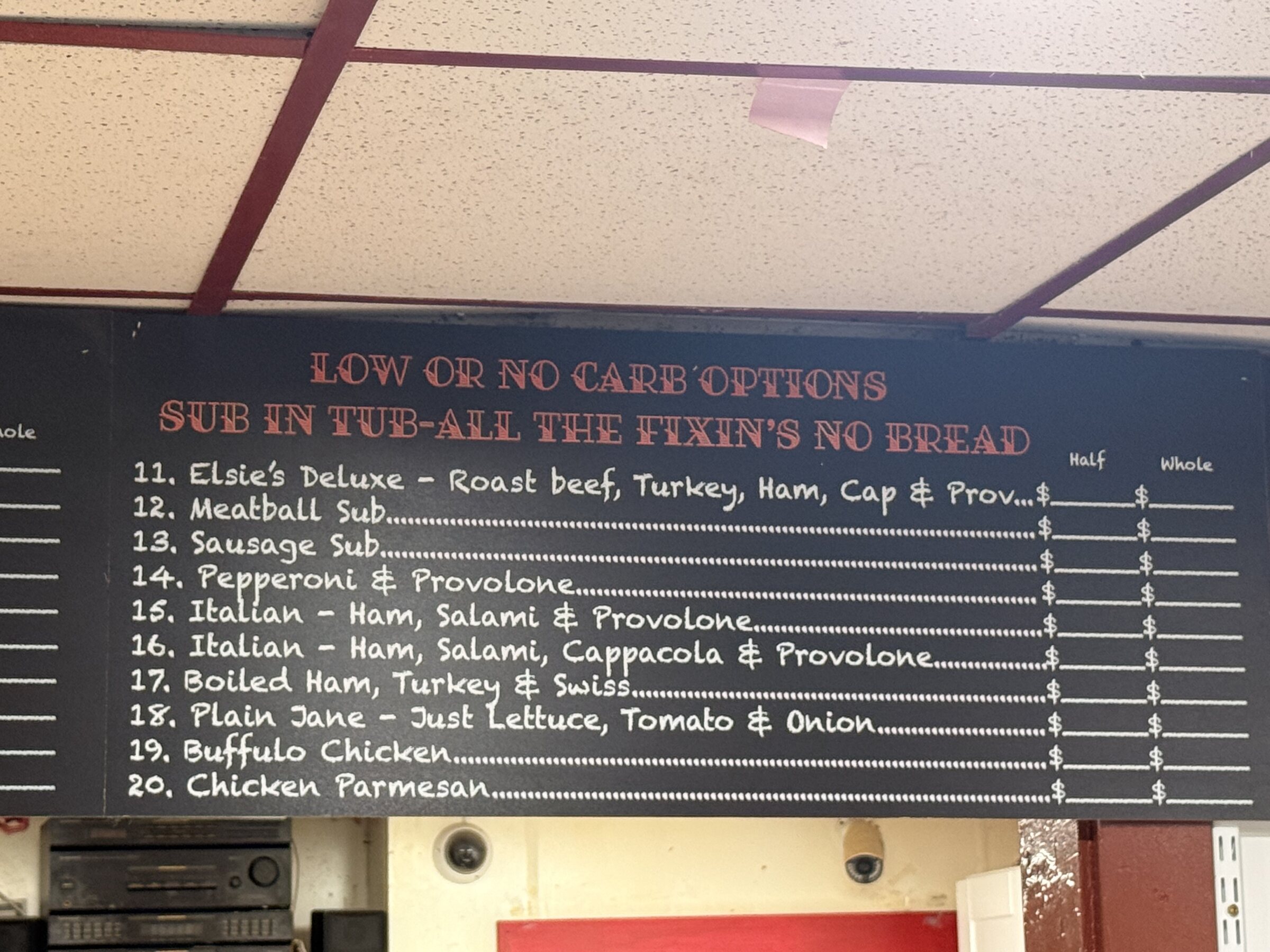 Menu board left panel
